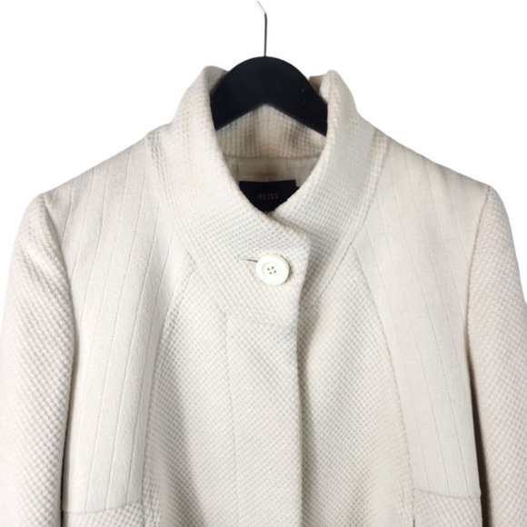 Reiss Angora Wool Ivory Cream Soft Girl Coat Size Large Pleated Peacoat Swing - Picture 2 of 11